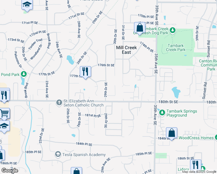 map of restaurants, bars, coffee shops, grocery stores, and more near 17801 29th Drive Southeast in Bothell