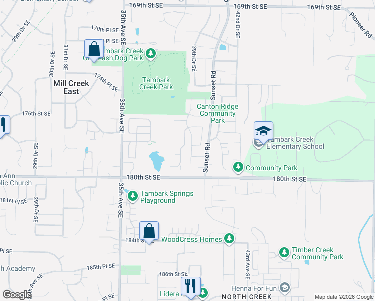 map of restaurants, bars, coffee shops, grocery stores, and more near 3906 178th Street Southeast in Bothell