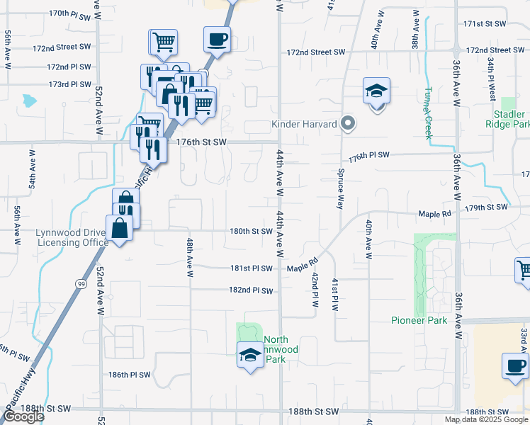 map of restaurants, bars, coffee shops, grocery stores, and more near 4420 179th Street Southwest in Lynnwood