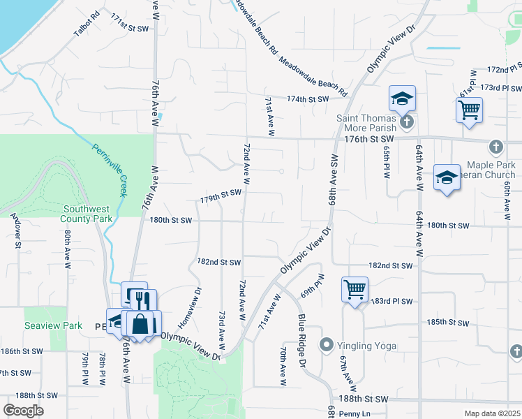 map of restaurants, bars, coffee shops, grocery stores, and more near 7107 180th Street Southwest in Edmonds