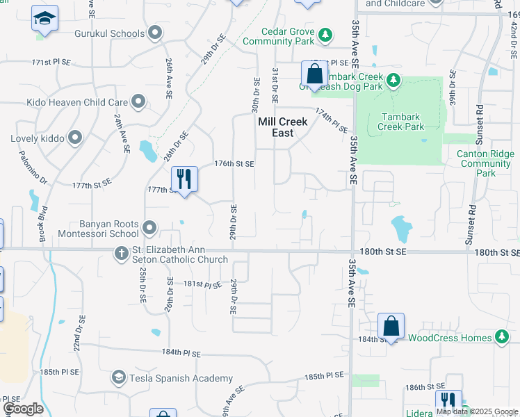 map of restaurants, bars, coffee shops, grocery stores, and more near 17803 30th Drive Southeast in Bothell