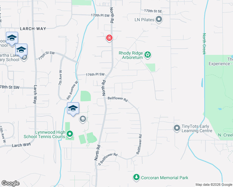 map of restaurants, bars, coffee shops, grocery stores, and more near 117 Bellflower Road in Bothell
