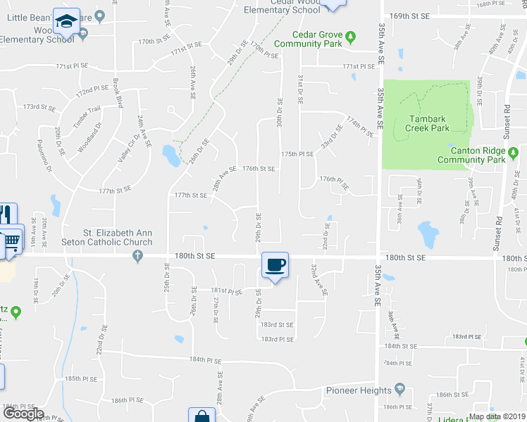 map of restaurants, bars, coffee shops, grocery stores, and more near 17801 29th Drive Southeast in Bothell