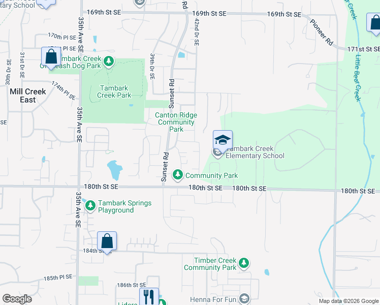 map of restaurants, bars, coffee shops, grocery stores, and more near 4111 177th Place Southeast in Bothell
