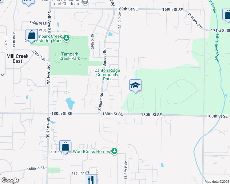 map of restaurants, bars, coffee shops, grocery stores, and more near 4111 177th Place Southeast in Bothell