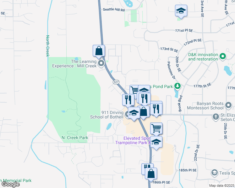 map of restaurants, bars, coffee shops, grocery stores, and more near 17716 Bothell Everett Highway in Bothell