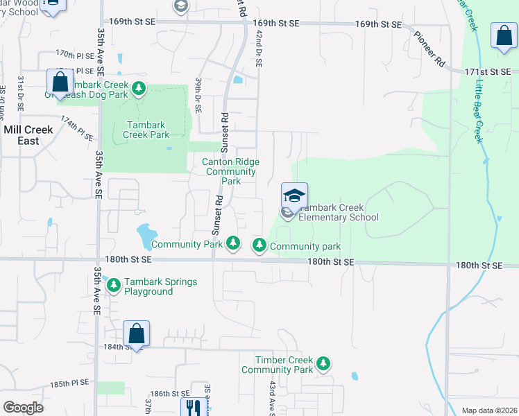 map of restaurants, bars, coffee shops, grocery stores, and more near 4111 177th Place Southeast in Bothell