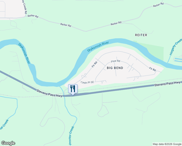 map of restaurants, bars, coffee shops, grocery stores, and more near 44112 Fir Road in Gold Bar