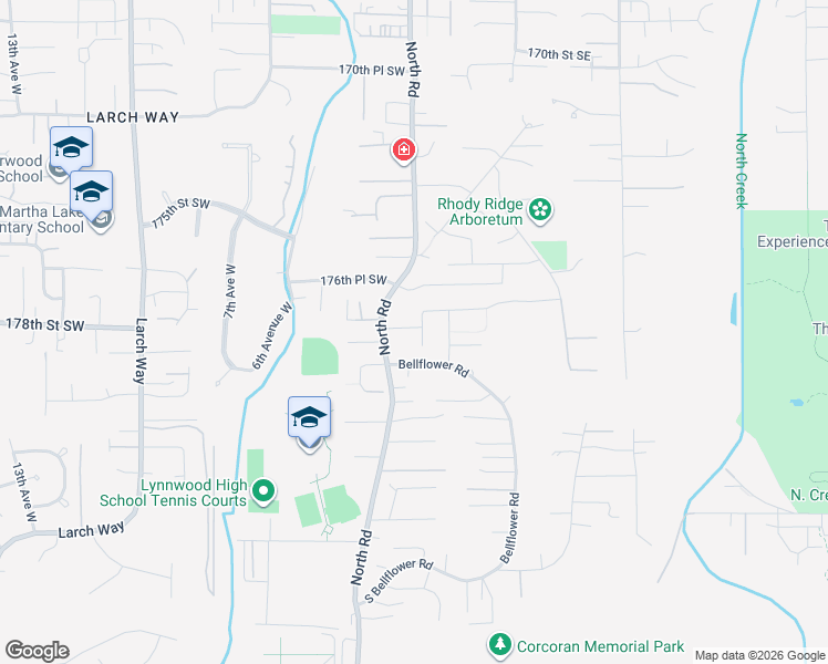 map of restaurants, bars, coffee shops, grocery stores, and more near 117 Bellflower Road in Bothell