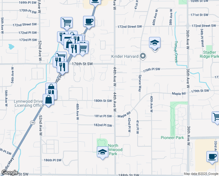map of restaurants, bars, coffee shops, grocery stores, and more near 4420 179th Street Southwest in Lynnwood