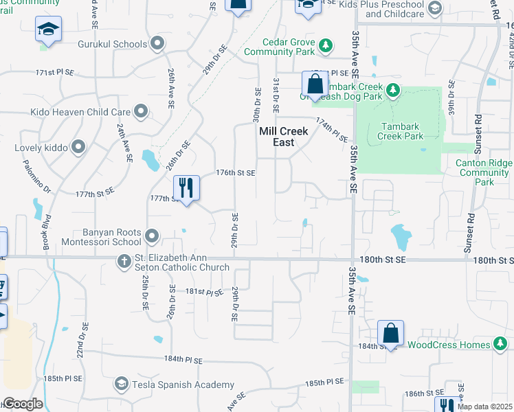 map of restaurants, bars, coffee shops, grocery stores, and more near 17803 30th Drive Southeast in Bothell
