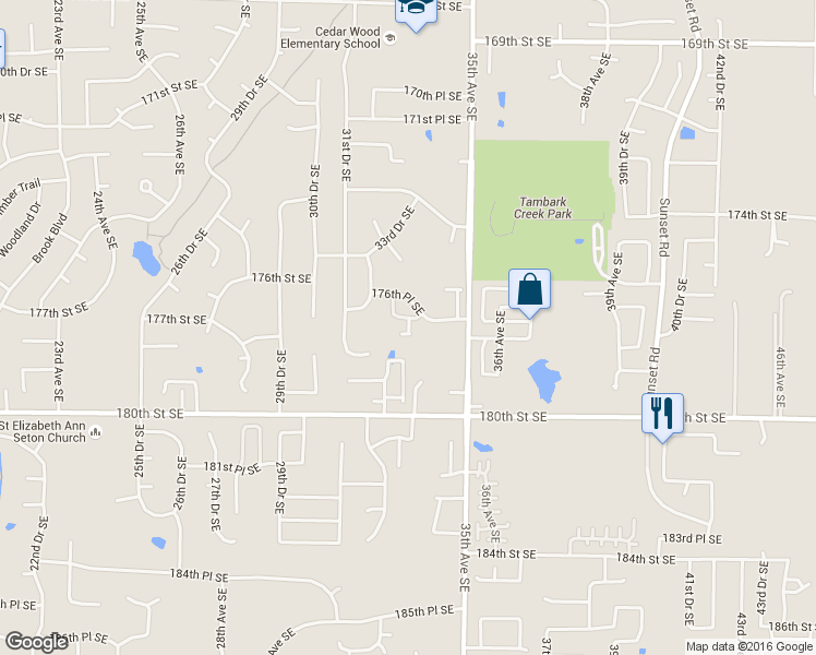 map of restaurants, bars, coffee shops, grocery stores, and more near 17714 33rd Drive Southeast in Bothell