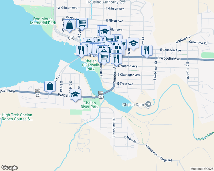 map of restaurants, bars, coffee shops, grocery stores, and more near 214 East Trow Avenue in Chelan