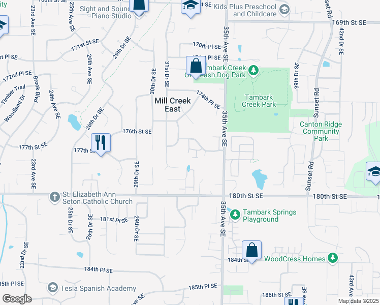map of restaurants, bars, coffee shops, grocery stores, and more near 17714 33rd Drive Southeast in Bothell