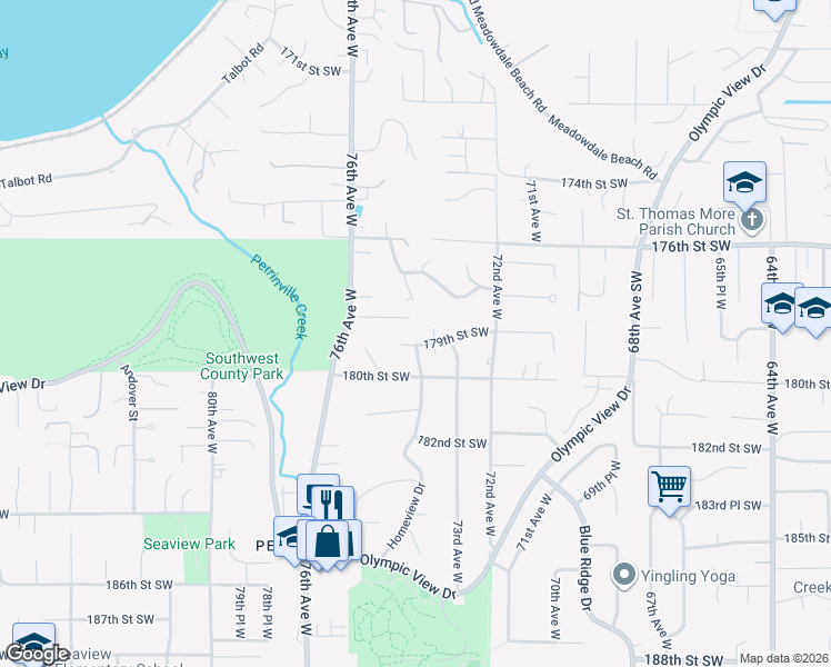 map of restaurants, bars, coffee shops, grocery stores, and more near 7403 179th Street Southwest in Edmonds