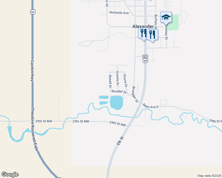 map of restaurants, bars, coffee shops, grocery stores, and more near 117 Boulder Drive in Alexander