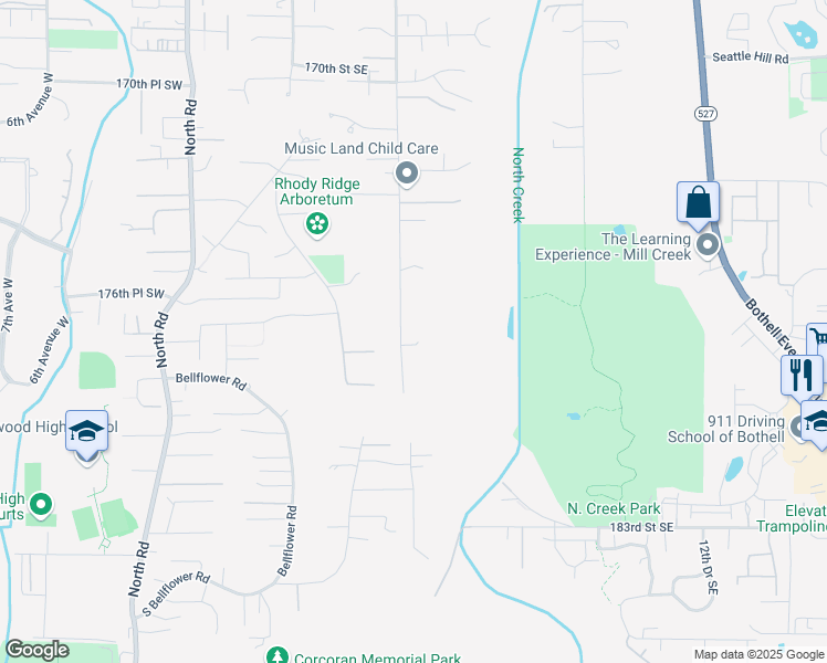map of restaurants, bars, coffee shops, grocery stores, and more near 17733 3rd Avenue Southeast in Bothell