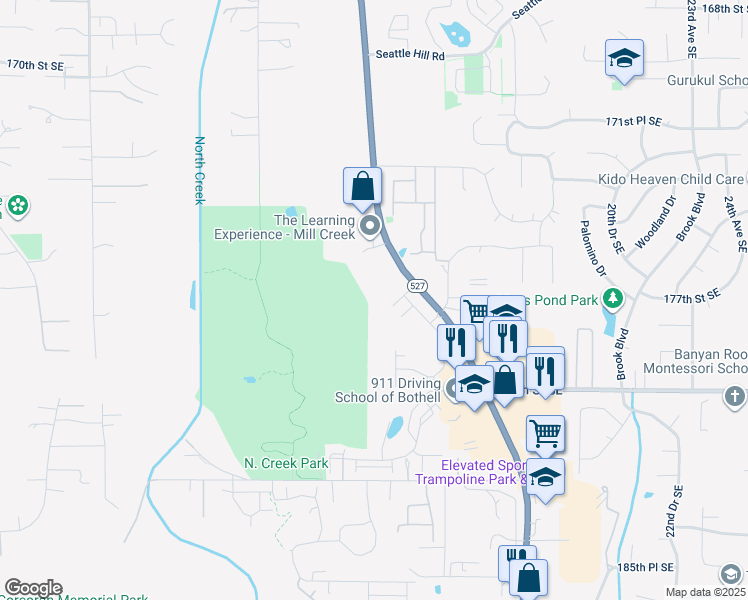 map of restaurants, bars, coffee shops, grocery stores, and more near in Bothell