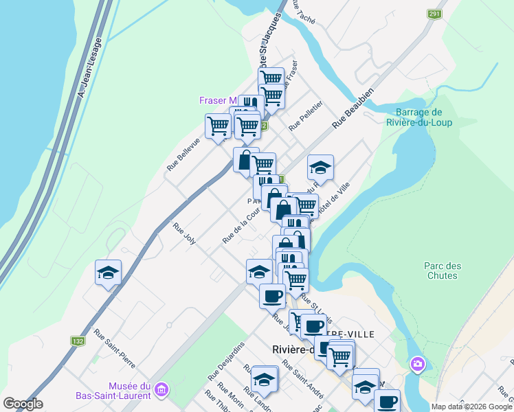 map of restaurants, bars, coffee shops, grocery stores, and more near 12 Rue de la Cour in Rivière-du-Loup