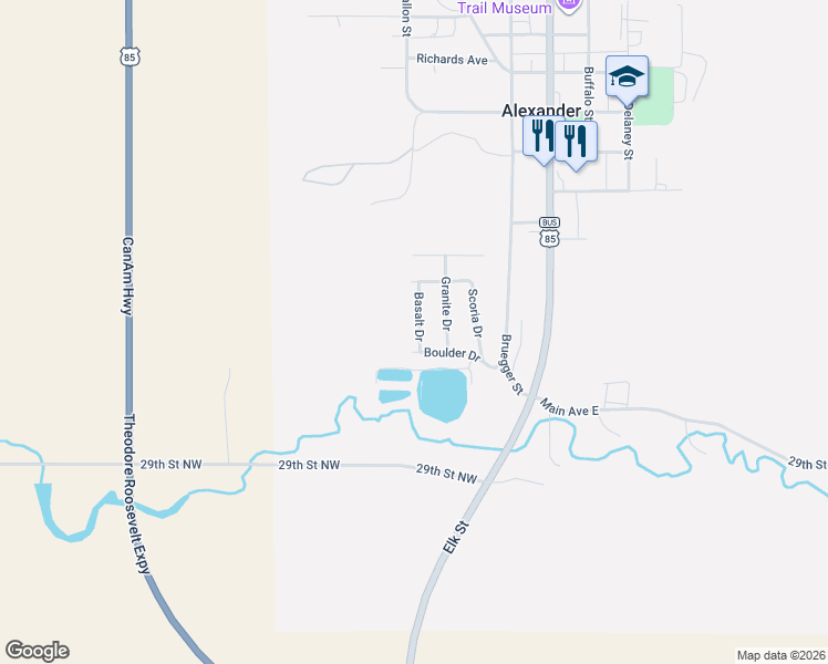 map of restaurants, bars, coffee shops, grocery stores, and more near 306 Basalt Drive in Alexander