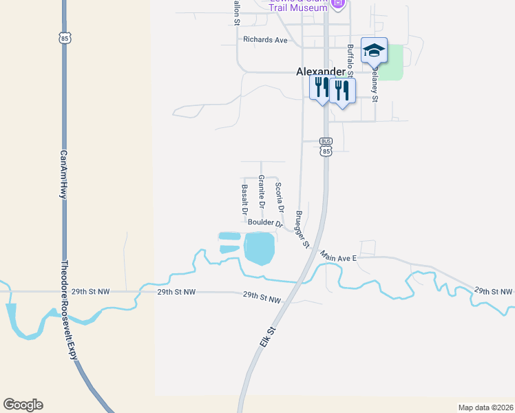 map of restaurants, bars, coffee shops, grocery stores, and more near 306 Basalt Drive in Alexander