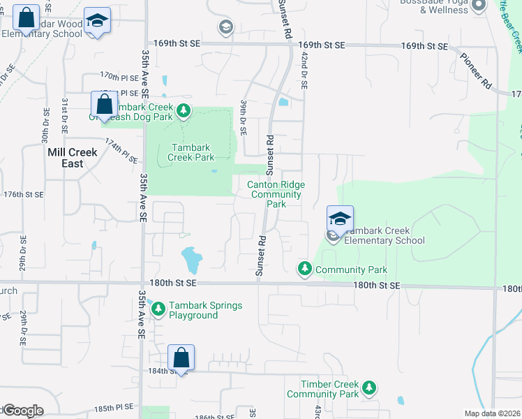 map of restaurants, bars, coffee shops, grocery stores, and more near 17600 Sunset Road in Bothell