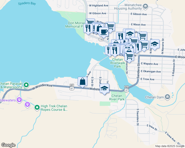 map of restaurants, bars, coffee shops, grocery stores, and more near 330 South 3rd Street in Chelan