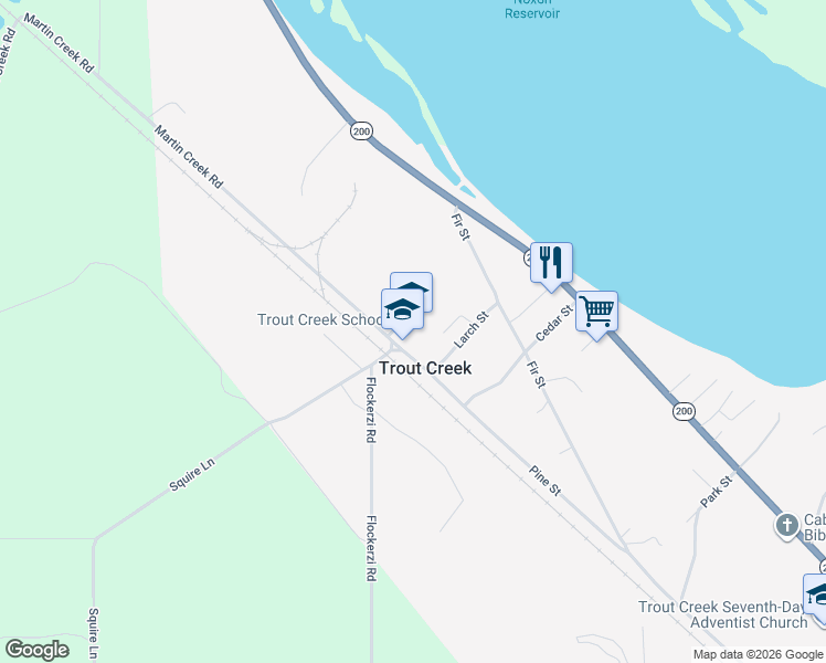 map of restaurants, bars, coffee shops, grocery stores, and more near 4 School Lane in Trout Creek