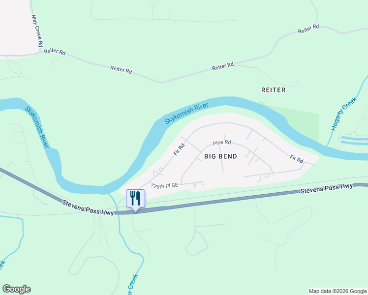 map of restaurants, bars, coffee shops, grocery stores, and more near 17520 442nd Drive Southeast in Gold Bar