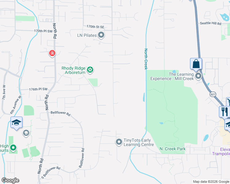 map of restaurants, bars, coffee shops, grocery stores, and more near 17613 3rd Avenue Southeast in Bothell
