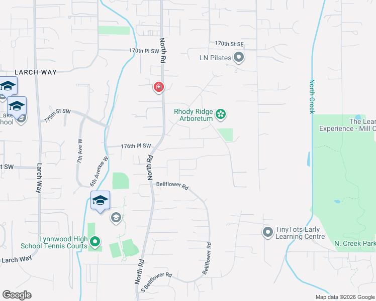 map of restaurants, bars, coffee shops, grocery stores, and more near 12 176th Place Southwest in Bothell