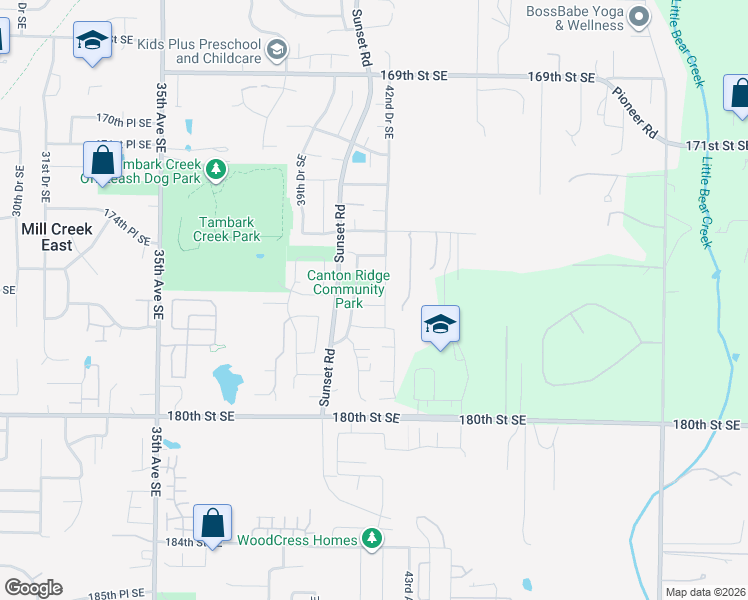 map of restaurants, bars, coffee shops, grocery stores, and more near 4111 176th Place Southeast in Bothell
