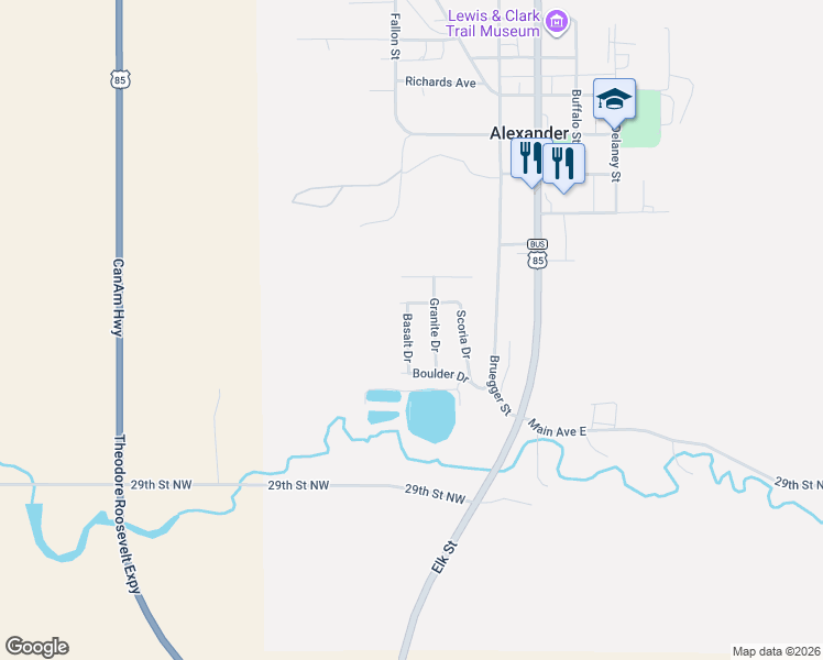 map of restaurants, bars, coffee shops, grocery stores, and more near 306 Basalt Drive in Alexander