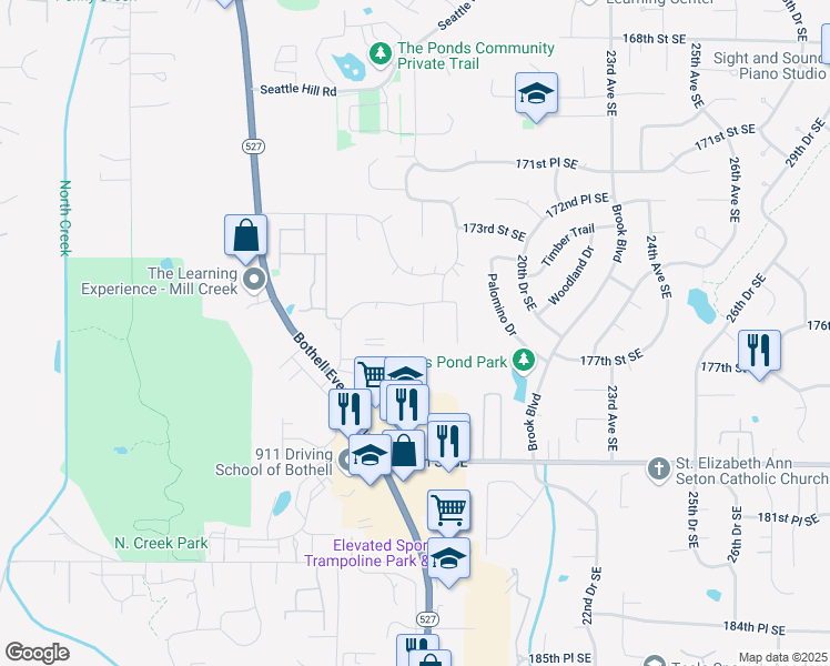 map of restaurants, bars, coffee shops, grocery stores, and more near 17612 17th Drive Southeast in Bothell