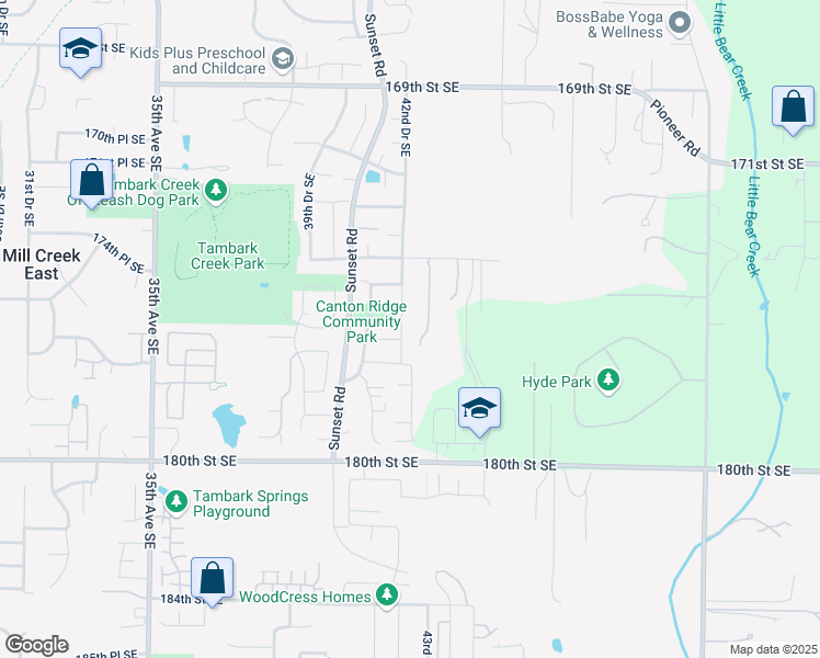 map of restaurants, bars, coffee shops, grocery stores, and more near 4230 174th Street Southeast in Bothell