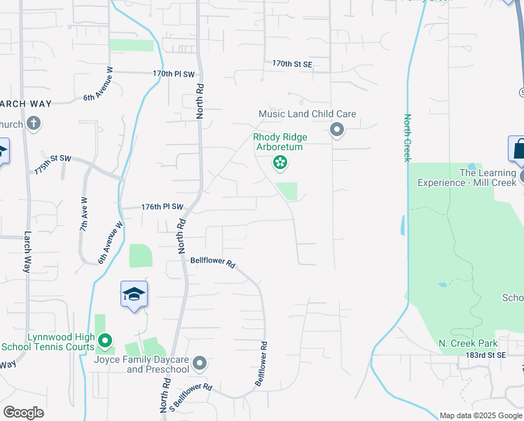 map of restaurants, bars, coffee shops, grocery stores, and more near 17609 Meridian Drive Southeast in Bothell