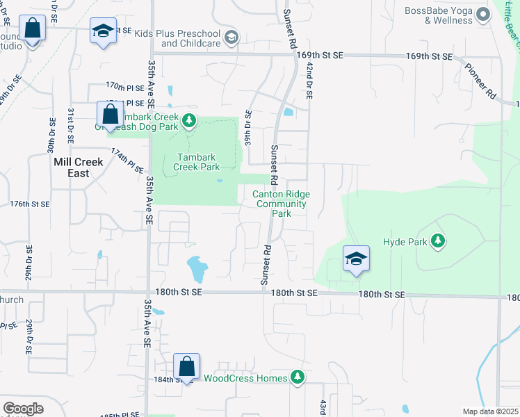 map of restaurants, bars, coffee shops, grocery stores, and more near 3906 176th Street Southeast in Bothell