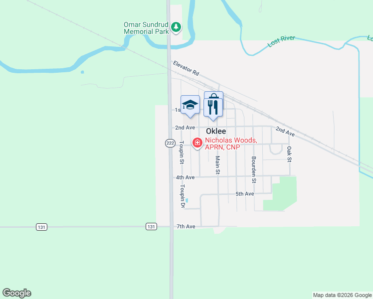 map of restaurants, bars, coffee shops, grocery stores, and more near 401 Toupin Street in Oklee