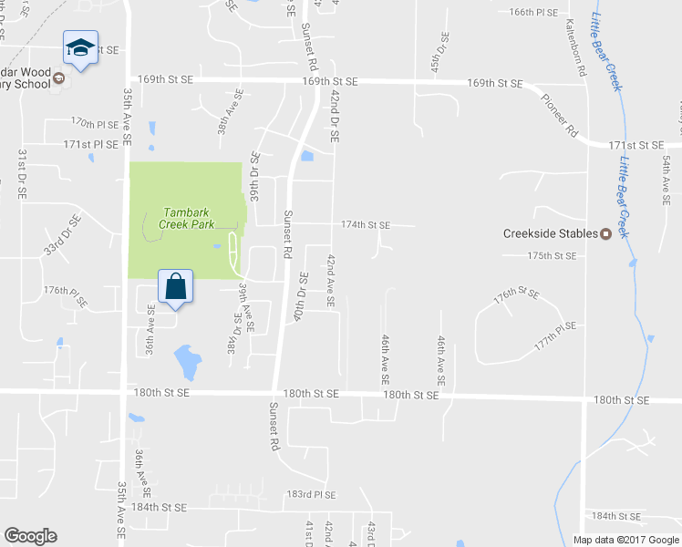 map of restaurants, bars, coffee shops, grocery stores, and more near 4230 174th Street Southeast in Bothell