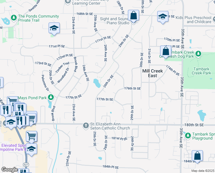 map of restaurants, bars, coffee shops, grocery stores, and more near 17600 26th Drive Southeast in Bothell
