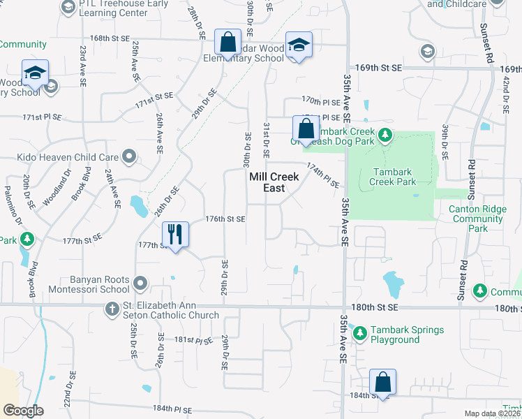 map of restaurants, bars, coffee shops, grocery stores, and more near 17603 30th Drive Southeast in Bothell
