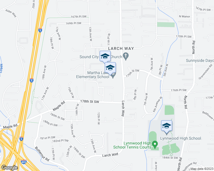 map of restaurants, bars, coffee shops, grocery stores, and more near 1127 176th Place Southwest in Lynnwood