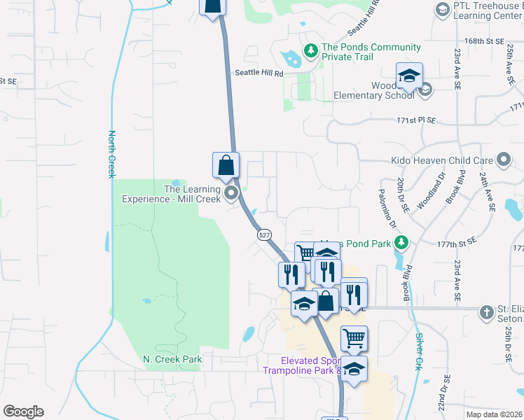 map of restaurants, bars, coffee shops, grocery stores, and more near 17522 14th Avenue Southeast in Bothell