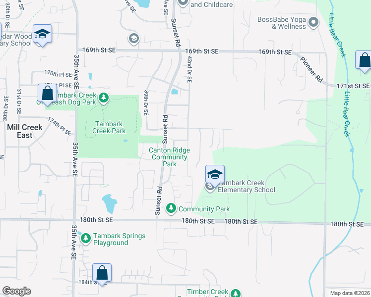 map of restaurants, bars, coffee shops, grocery stores, and more near 4111 176th Place Southeast in Bothell