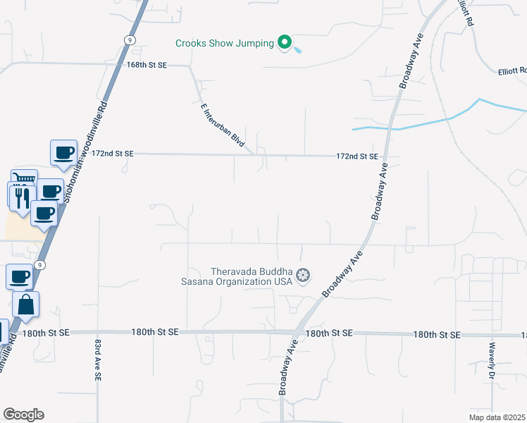 map of restaurants, bars, coffee shops, grocery stores, and more near 9032 172nd Street Southeast in Snohomish