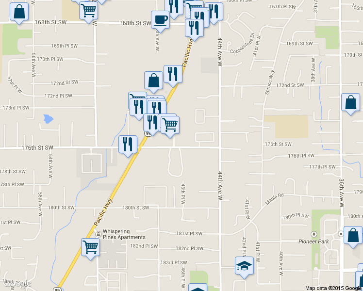 map of restaurants, bars, coffee shops, grocery stores, and more near 4711 176th Street Southwest in Lynnwood