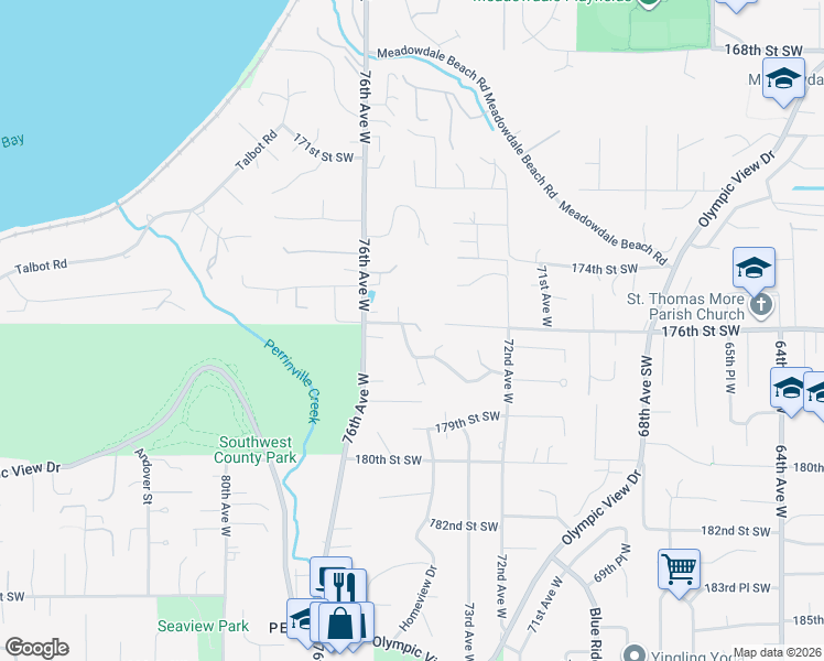 map of restaurants, bars, coffee shops, grocery stores, and more near 7401 176th Street Southwest in Edmonds