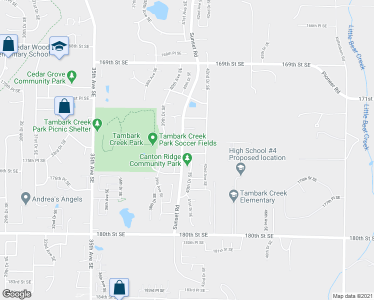 map of restaurants, bars, coffee shops, grocery stores, and more near 4012 174th Street Southeast in Bothell