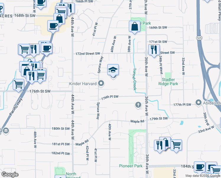 map of restaurants, bars, coffee shops, grocery stores, and more near 4001 176th Street Southwest in Lynnwood