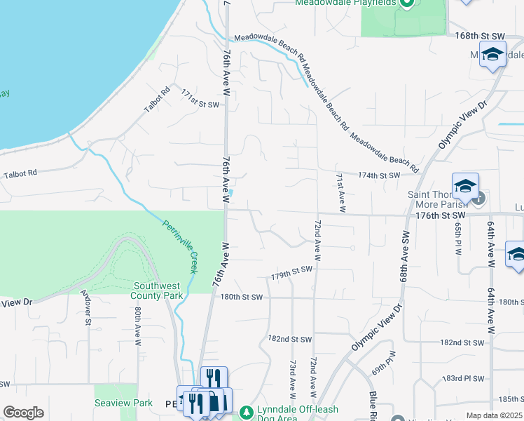map of restaurants, bars, coffee shops, grocery stores, and more near 7401 176th Street Southwest in Edmonds